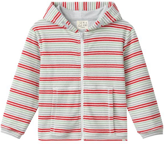 CORNWALL RED MULTI STRIPE Terry Towelling  Zip-Up