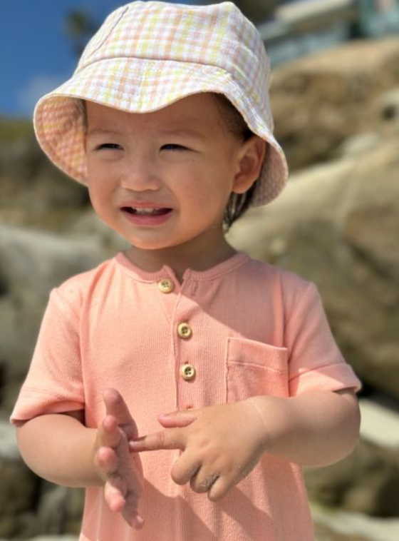 FISHERMAN Peach/Lemon Plaid Bucket Hat