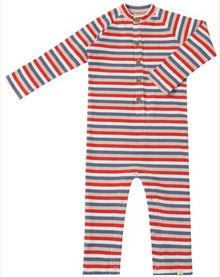  MASON Ribbed Red/blue/Beige Henley Romper