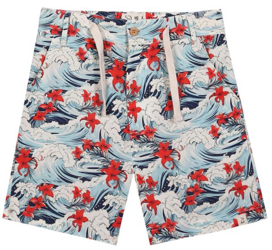 MAHALO HAWAIIAN WAVES PRINTED WOVEN SHORTS