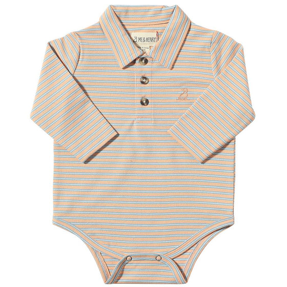 Blue/Apricot Pique SEYMOUR Polo Onesie