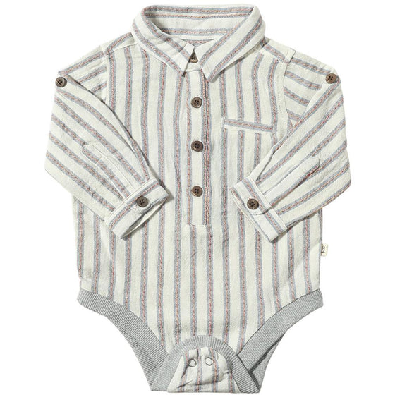 Blue/Cream Stripe JASPER Woven Onesie