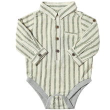  Green/Cream Stripe JASPER Woven Onesie