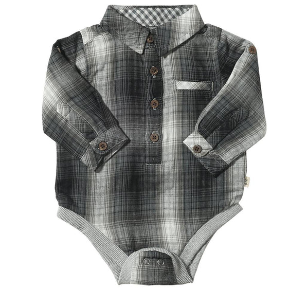 Charcoal/Black Plaid JASPER Woven Onesie