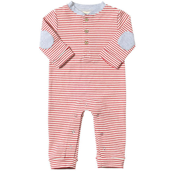 NIOTA Red/Grey Stripe Henley Romper