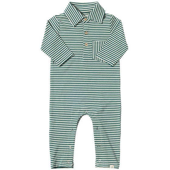 KINGSTON Dark Green/White Stripe Polo Romper