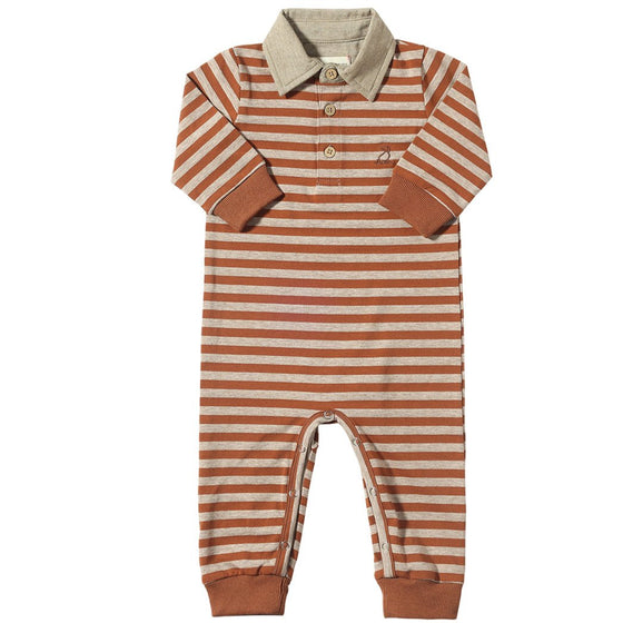 Brown/Beige Stripe KINGSTON Polo Romper