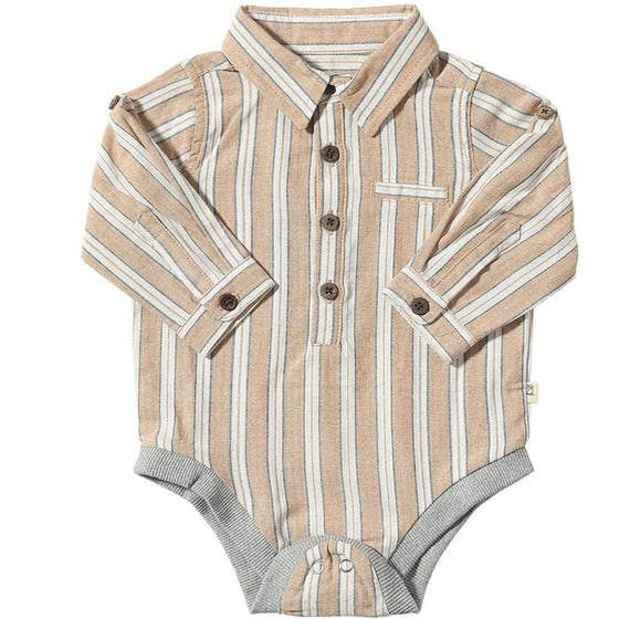 Beige/White Stripe JASPER Woven Onesie