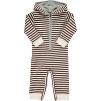 Tan/Cream Pique Stripe BLAINE Hooded Romper