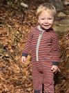 Pumpkin/Brown Pique Stripe BLAINE Hooded romper