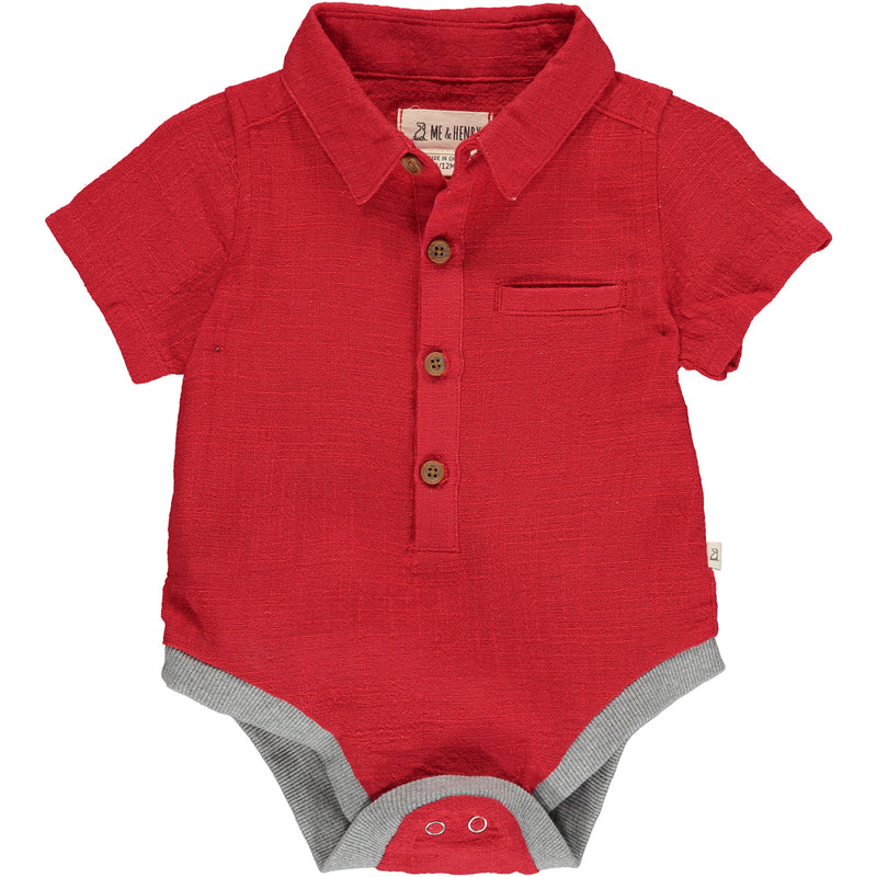 Red cotton short sleeved woven onesie