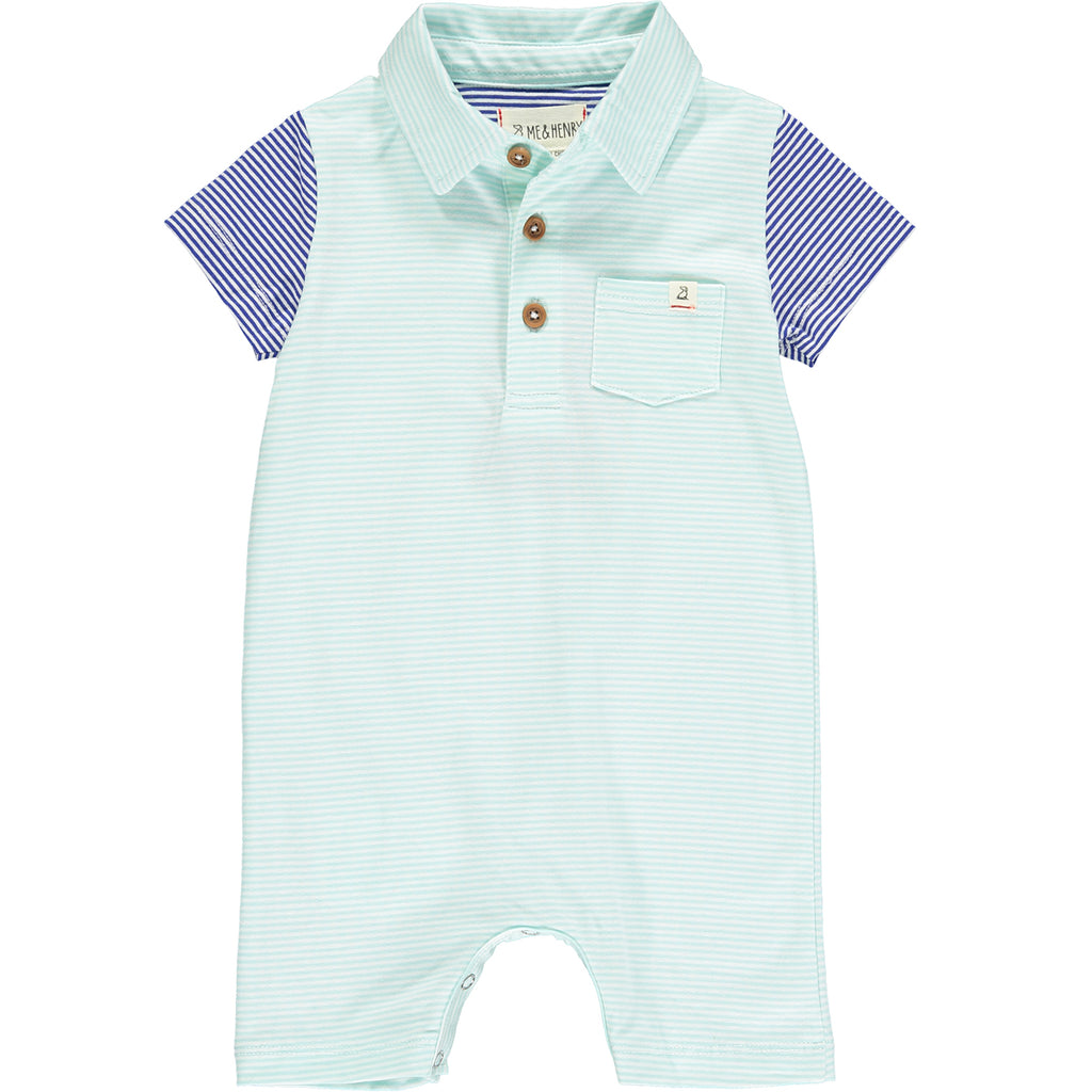 Aqua Stripe Polo Romper