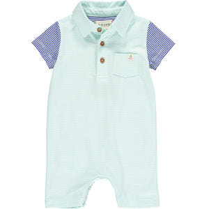 Aqua Stripe Polo Romper