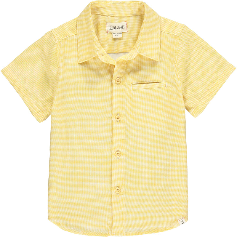 Gold Micro Plaid Short Sleeved Shirt
