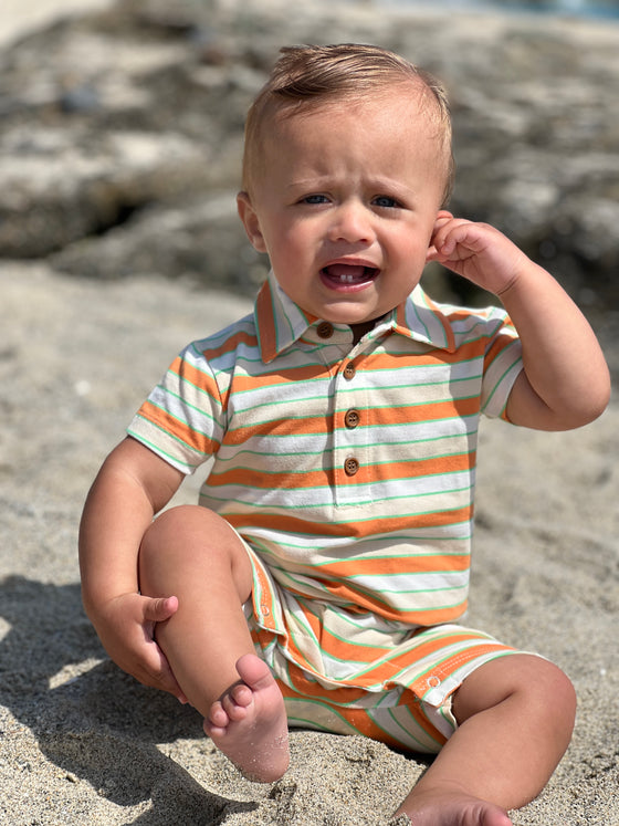 DRIFT Orange/Cream Multi Stripe Polo Romper