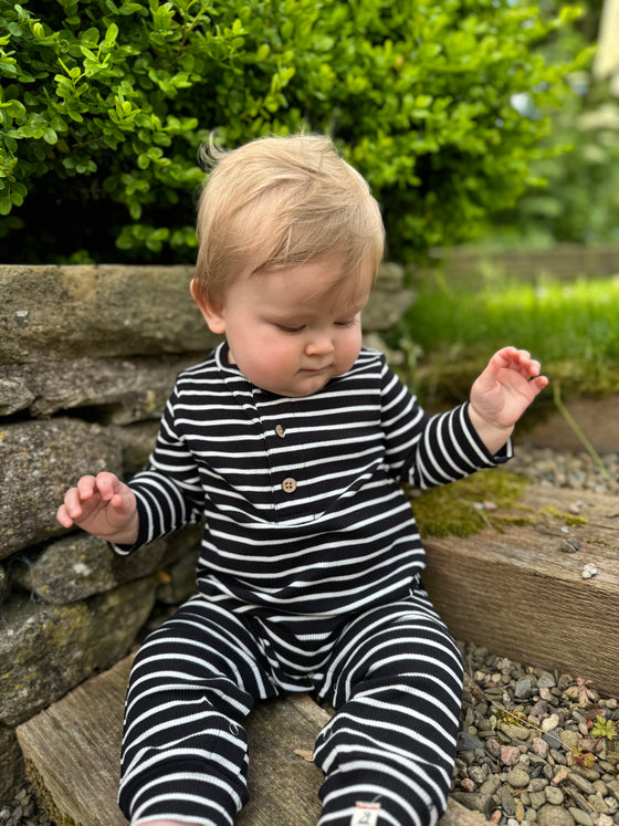 MASON Black/White Stripe Rib Romper