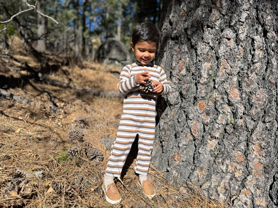 MASON Ribbed Black/Brown/Cream Henley Romper