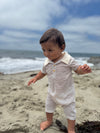 SALTASH THIN BEIGE STRIPE POLO  Romper
