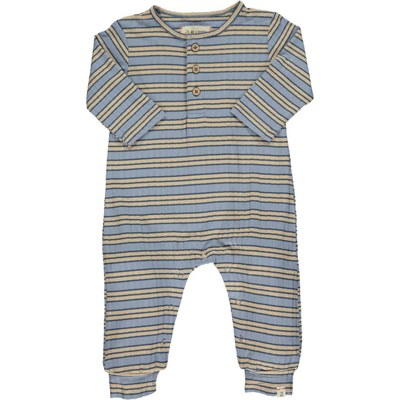 Blue with tan stripe  rib romper