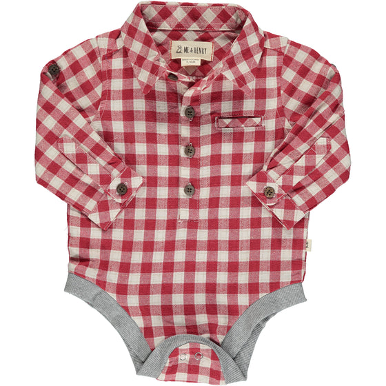 Red/cream plaid  woven onesie