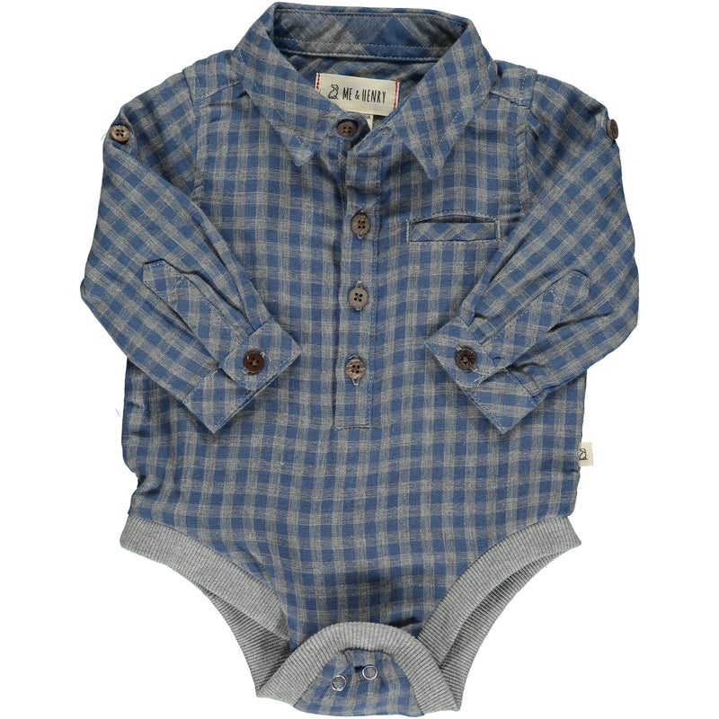 Grey/Blue Plaid Woven Onesie