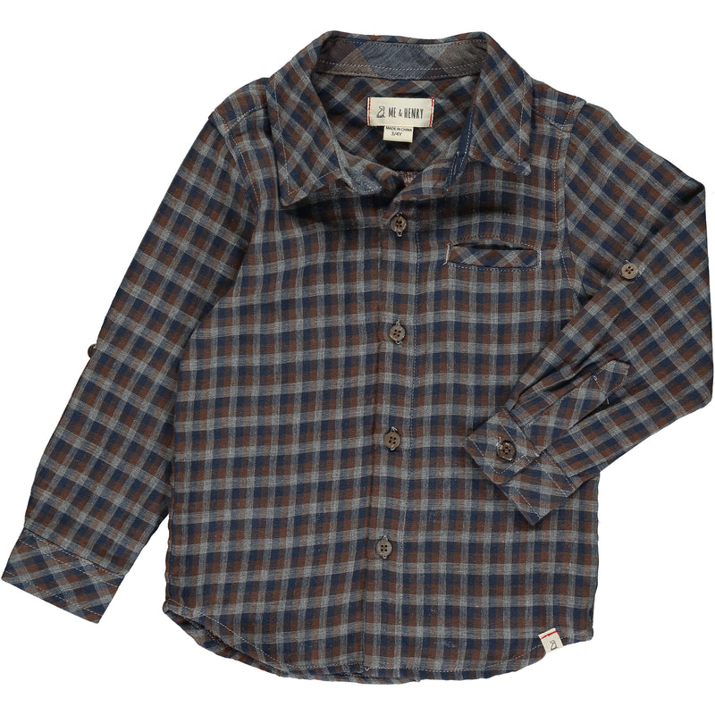 Brown/grey plaid woven shirt