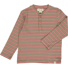  Salmon/green ribbed Henley stripe