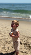 beige, cream, ribbed, playsuit, button, buttons, little, boy, holding, a, big, sea, shell, spring, summer, henry.