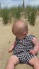 navy, cream, plaid, playsuit, button,  buttons, little, baby, sitting, playing, in, the, sand, spring, summer, henry, 