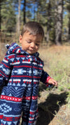 ARTIC Blue/Red multi print sherpa romper