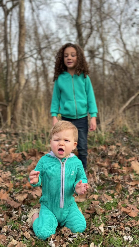 BLAINE Turquoise Hooded Knit Romper