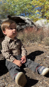 JASPER Sage/Rust Stitch Plaid Woven Onesie