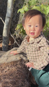 JASPER Brown/Cream Textured Plaid Woven Onesie