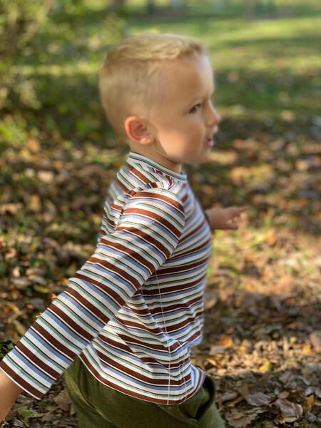 Brown, sage, blue, stripe, striped, rib, ribbed, henley, autumn, retro, casual, boy, boys, Henry, long sleeve.