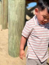 Pink, white, stripe, striped, polo, short sleeve, casual, spring, summer, dog, Henry.