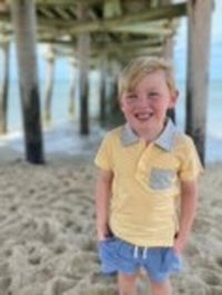 Yellow, white, striped, stripe, polo, buttoned, pocket, casual, spring, summer, Henry.
