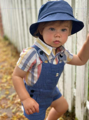 Red, white, blue, striped, stripe, short sleeve, woven, onesie, baby, spring, summer, beach, holiday, buttoned, pocket, Henry.