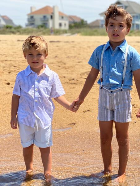 Blue, stripe, striped, short, shorts, turn up, spring, summer, smart, casual, beach, Henry.