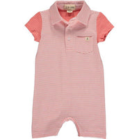 Coral, stripe, striped, polo, romper, pocket, collar, baby, spring, summer, Henry.