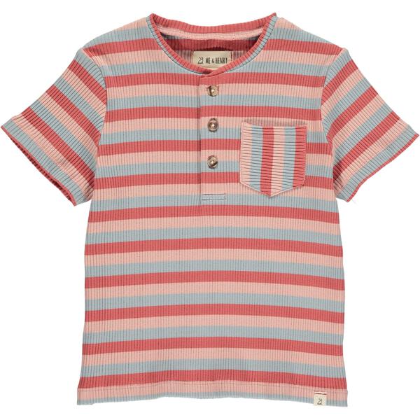 Pink, blue, ribbed, stripe, henley, buttoned, tee, pocket, casual, spring, summer, Henry.