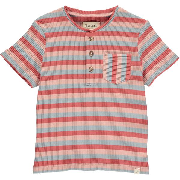 Pink, blue, ribbed, stripe, henley, buttoned, tee, pocket, casual, spring, summer, Henry.