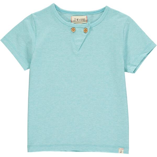 Sky blue, slub, tee, short sleeve, buttoned, casual, spring, summer, Henry.
