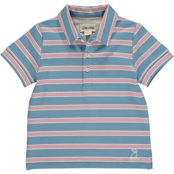 Blue, pink, white, stripe, striped, polo, short sleeve, Henry, spring, summer, collar, boy, boys, casual.