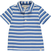 Blue, white, waffle, stripe, striped, polo, short sleeve, casual, collar, Henry.