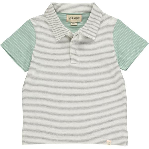 Grey, green, stripe, striped, polo, buttoned, collar, casual, spring, summer, short sleeve, Henry.