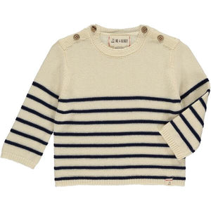 Cream, navy, stripe, striped, sweater, comfy, warm, spring, summer, buttoned, casual, Henry.
