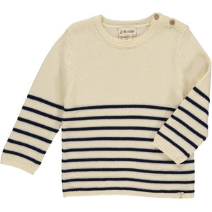 Cream, navy, stripe, striped, knit, knitted, sweater, jumper, spring, summer, casual, Henry.