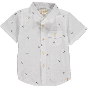 Vintage, white, anchor, print, shirt, short sleeve, buttoned, pocket, smart, casual, spring, summer, Henry.