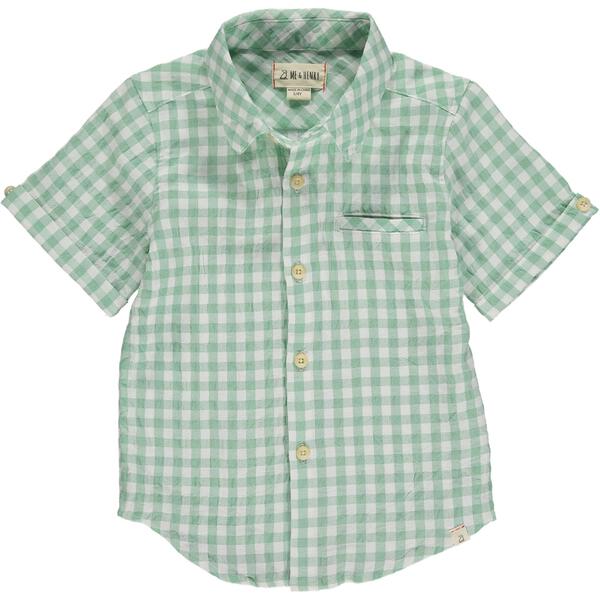 Green, plaid, shirt, short sleeve, buttoned, spring, summer, smart, casual, Henry.