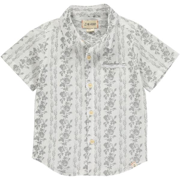 White, floral, shirt, short sleeve, spring, summer, smart, casual, buttoned, Henry.